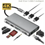 HUB USB C 10 en 1 avec HDMI 4K, VGA et PD 100W pers1